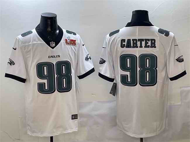 Men's Philadelphia Eagles #98 Jalen Carter White 2025 Super Bowl LIX Patch New Vapor Untouchable Limited Stitched Football Jersey